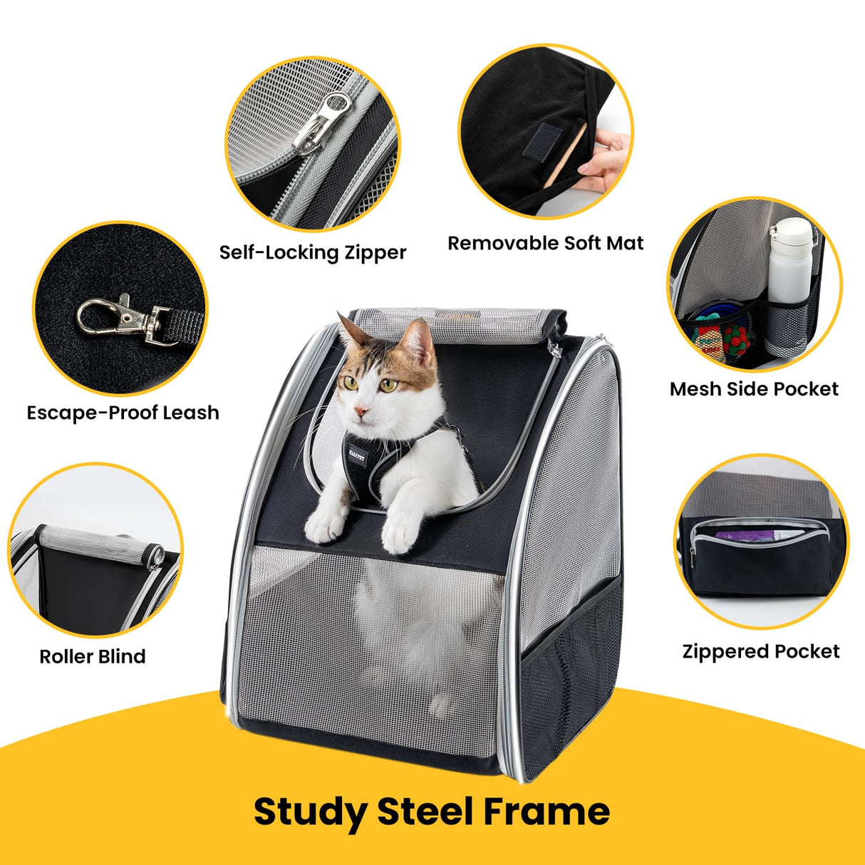 Conlun Cat Backpack Carrier for Small Dogs and Cats Fit Up to 15 Lbs,Small Dog Backpack, Foldable with 3-Side Mesh Windows, Pet Carrier for Travel & Hiking Friendly,Gray