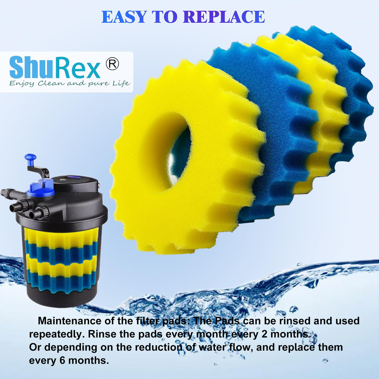 ShuRex Replacement Sponge Filter Media Pads for VIVOHOME 1580/1840GPH Biological Pond Filter, Compatible with 1580/1840GPH/CPF-2500/ CPF-3500 Pressure Koi Fish Pond Filter