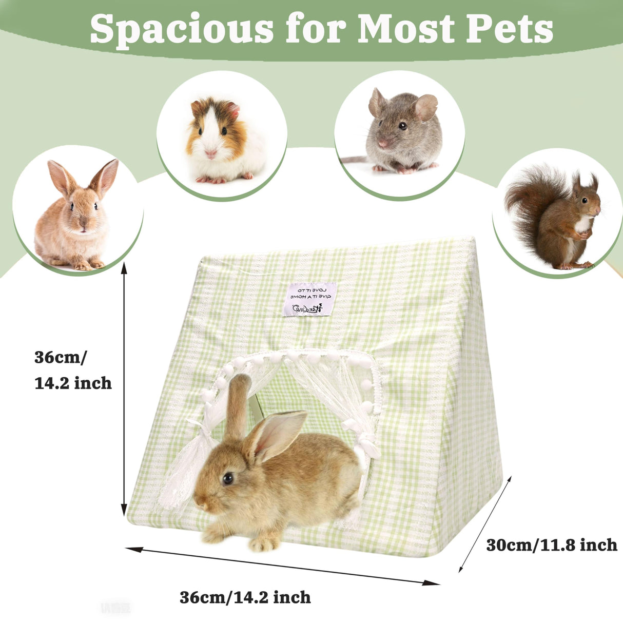 Guinea Pig Hideout Large with Curtain, Bunny Hideout, Machine Washable Guinea Pig Hide Tent Houses & Habitats, Small Animal Hideout for Pet Rabbit, Ferret, Rat, Chinchilla, Squirrel (Grid, Large)