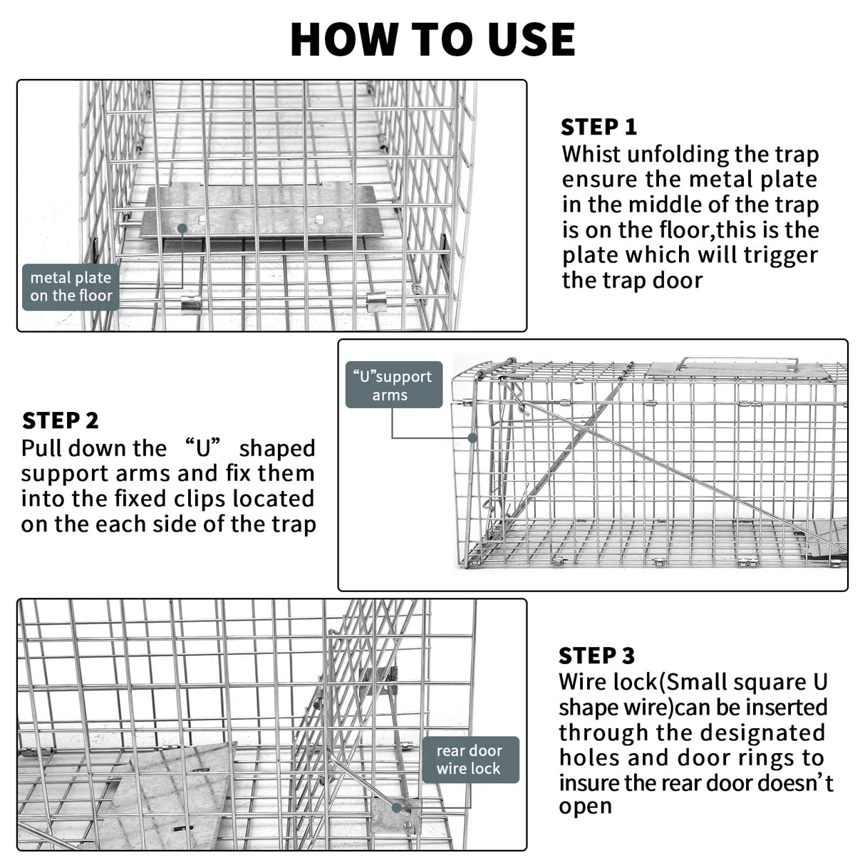 Qualirey 2 Pack 24'' Live Animal Trap Cage Cat Trap Cage Foldable Steel Humane Catch and Release Animal Trap for Groundhog Squirrel Raccoon Mole Gopher(Silver, 24.41 x 7.09 x 8.27 Inch)