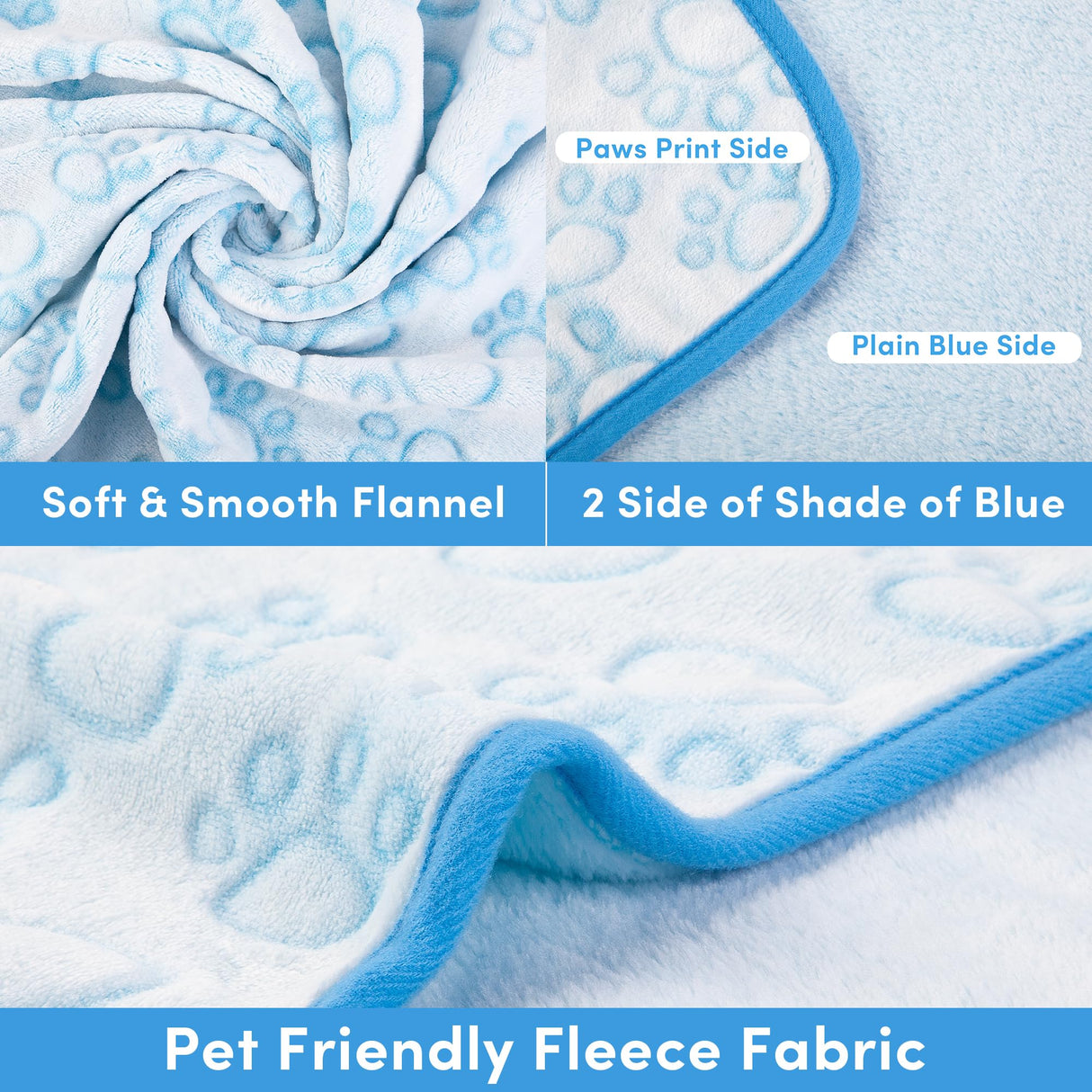 Stuffed 3pcs Premium Soft Dog Blankets for Small Dogs, Cat Blanket Calming Washable for Bed Couch Crate Protection Cover, Dog Puppy Kitten Essentials Christmas Dog Gifts, 24 * 32 inche, Blue
