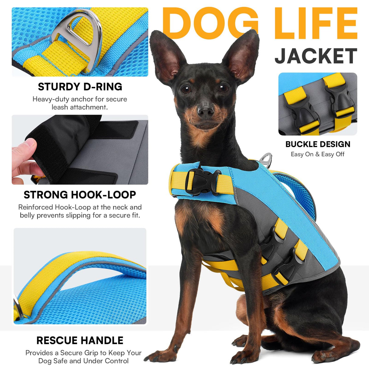 Queenmore XS Dog Life Jacket, Reflective Puppy Lifejacket Dog Life Vest for Swimming Boating, Lightweight Dogs Swim Vest with Superior Buoyancy and Rescue Handle, Blue, XS