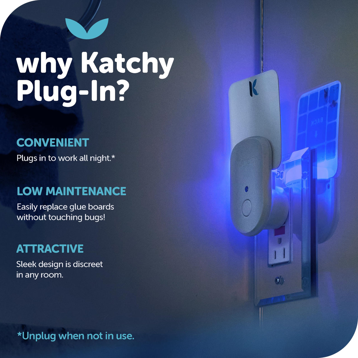 Katchy Plug-in Fly Trap Indoor – Blue Light Bug Catcher for Mosquito, Gnat, Fruit Fly & Small Moth – Chemical-Free & Eco-Friendly – All Indoor Areas: Kitchen, Living Room & Plants (2 Pack)