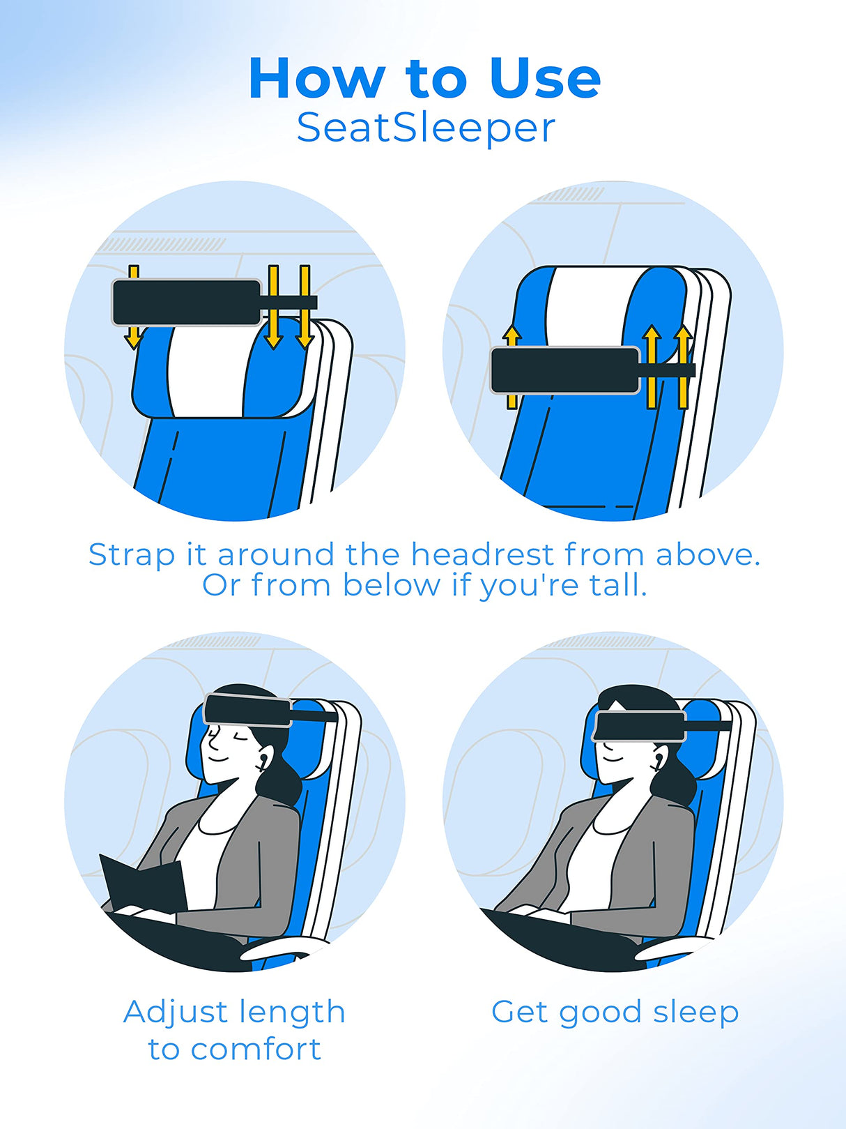 SeatSleeper The Travel Pillow Alternative That Stops Head Bobbing – Airplane Straps and Car Support Band Great on Upright Super Comfy & Neck Small Compact