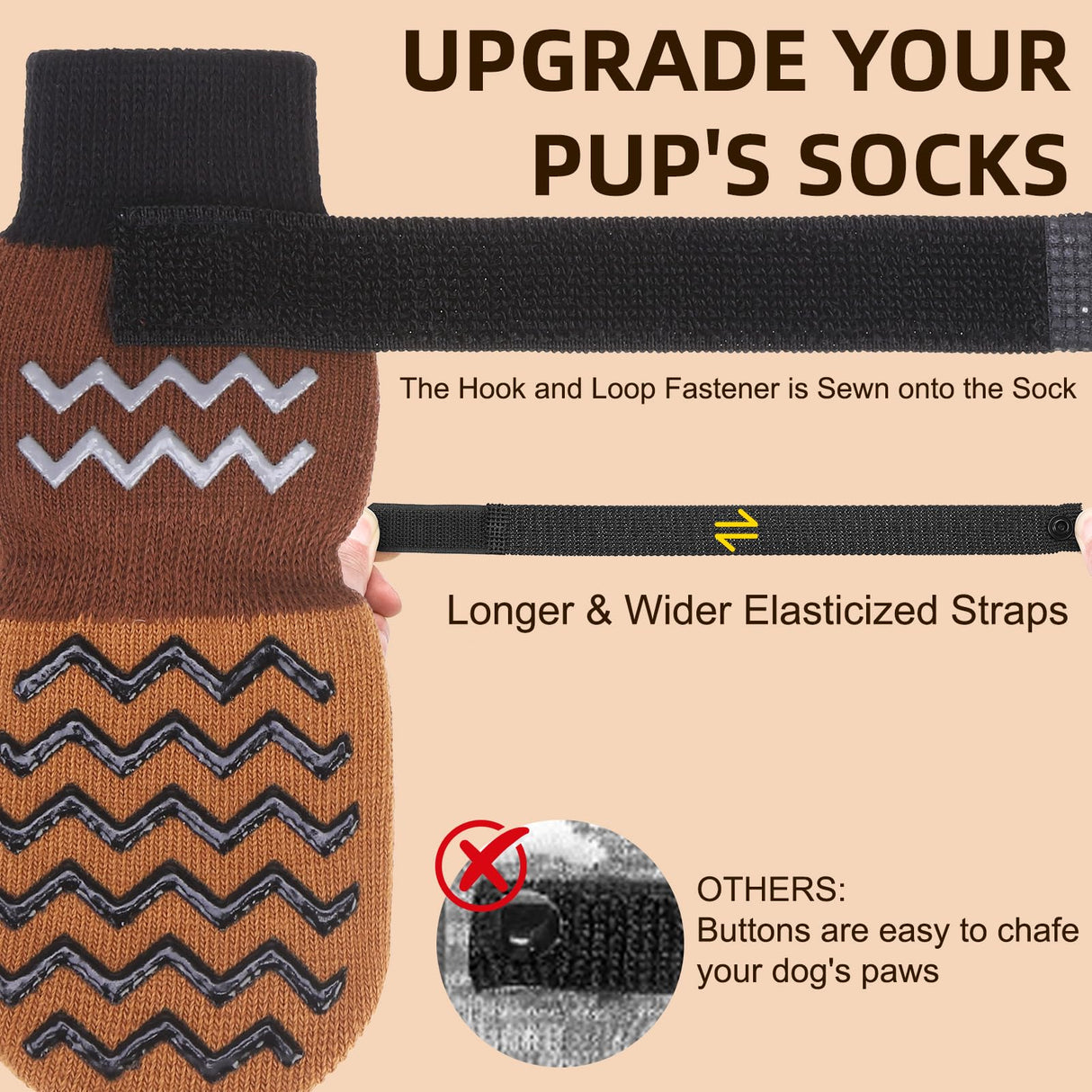 Nesayver Dog Socks Shoes to Prevent Licking Paws for Hardwood Floors, Pet Booties for Hot Pavement with Grip Traction Control, Winter Boots & Paw Protectors for Small Medium Large Senior Dogs,Khaki M