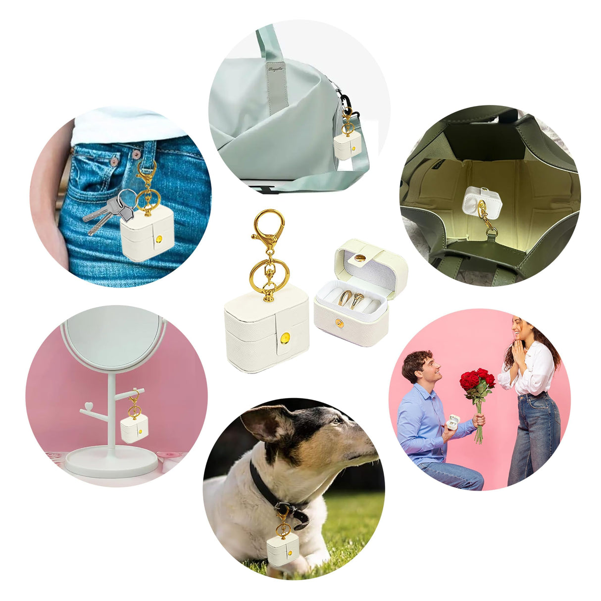 COSLANLEE 2 Pcs Dog Wedding Collar Outfit, Include Dog Tuxedo Attire, Wedding Mini Pet Ring Bearer Holder Pouch Box, Large, Ivory