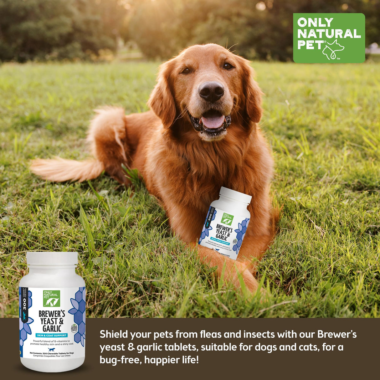 Only Natural Pet Brewer's Yeast & Garlic Chewables - All-Natural Flea & Tick Prevention for Dogs - Fortified with B Vitamins - Promotes Healthy Skin & Coat - 300 Count Tablet