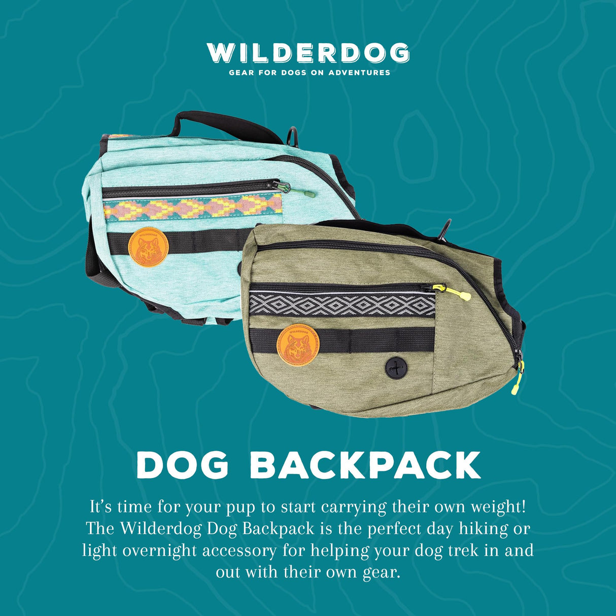 Wilderdog Dog Backpack with Built in Harness and Back-Mounted D-Ring Leash Attachment, Handle, Two Saddlebags with 4 Total Pockets, Built in Poop Bag Dispenser (Pacific Blue, Large)