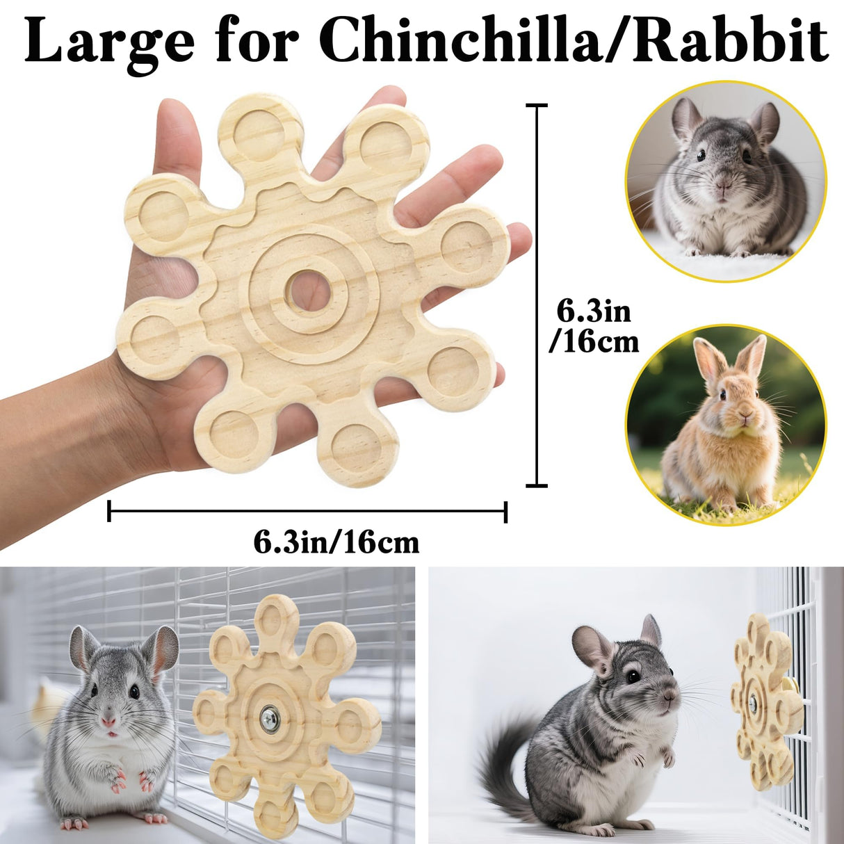 Jevnd 2pcs Rotating Natural Wood Chinchilla Chew Toys for Teeth, Interactive Enrichment Toys, Hanging Exercise Chinchilla Toys for Cage for Playtime, Spinner Cage Accessories Wheel