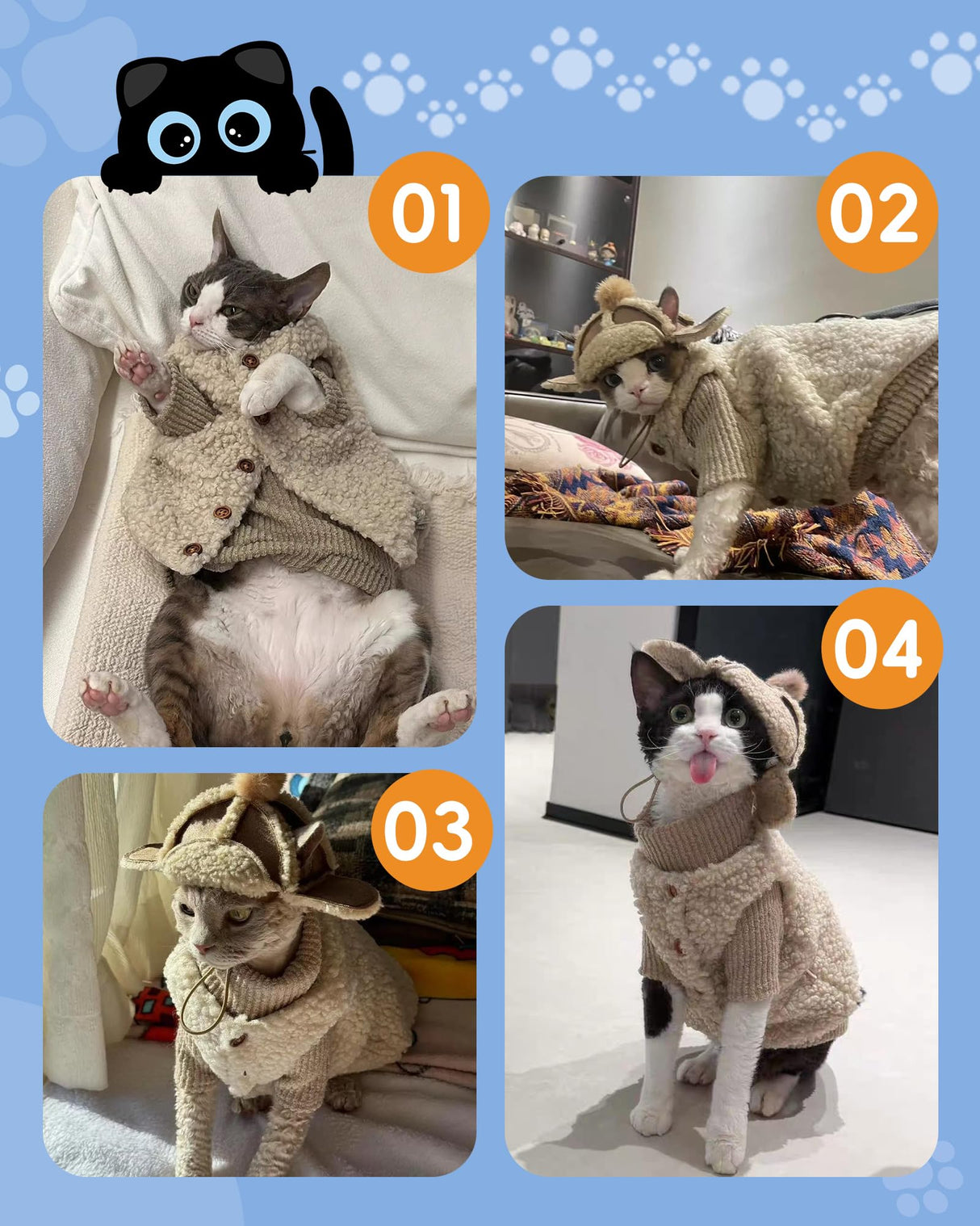 Retro Fleece Vest with Hat for Devon Rex and Hairless Cats Warm Winter Clothing for Cat & Dog (XL(10-13lbs))