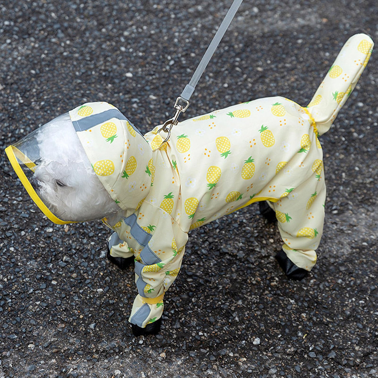Junchl Small Dog Raincoat Rainboots with D-Ring, Full Coverage Dog Rain Jacket Slicker Poncho, Waterproof Dog Rain Jacket with Reflective Strip, Rainboot, Tail Cover Pineapple 2XL