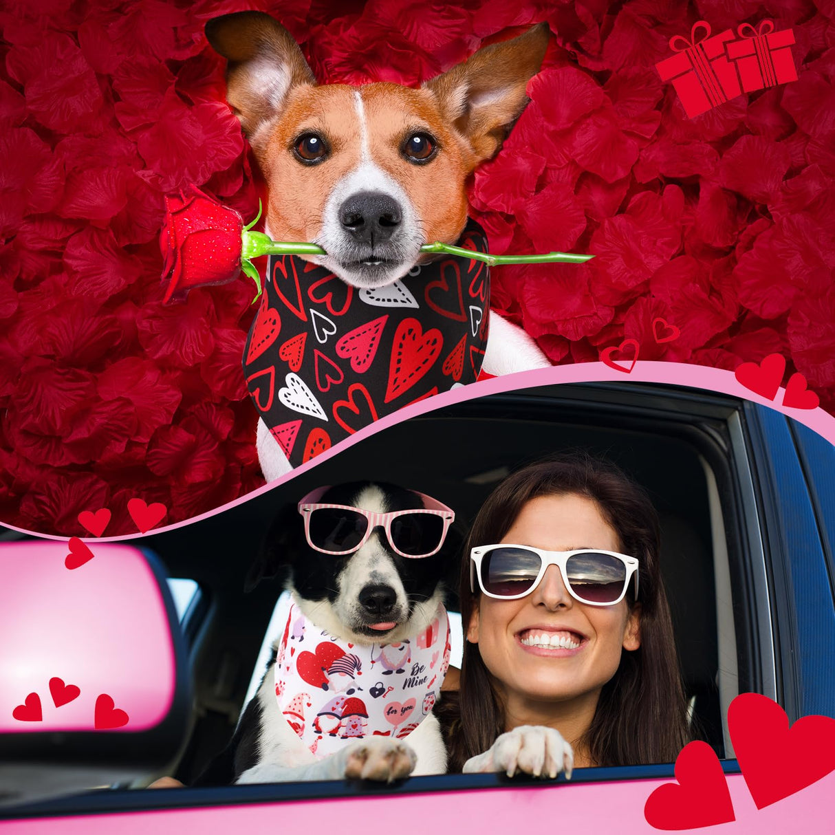 Reginary 72 Packs Valentine's Dog Bandanas Bulk Dog Heart Red Bandanas Valentine Pet Scarf Bibs Triangle Puppy Bibs Adjustable Puppy Scarf for Pet Costume Accessories