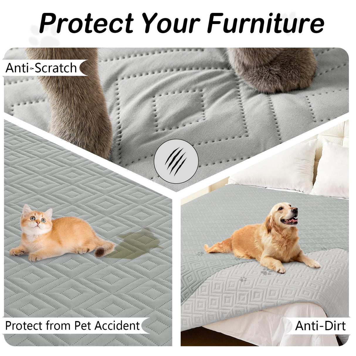 hyha Waterproof Dog Blanket, Soft Pet Bed Blankets, Waterproof Sofa Couch Cover for Dogs Washable, Reversible Pet Couch Covers for Sofa Furniture (30x80 Inch, Grey/Light Grey)