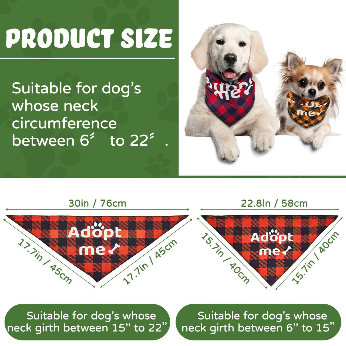 Patelai 16 Pcs 2 Size Adopt Me Dog Bandanas Bulk Plaid Reversible Triangle Bibs Printing Pet Scarf Bibs Adoption Event Celebration Accessories for Christmas Small Medium Large Shelter Animals