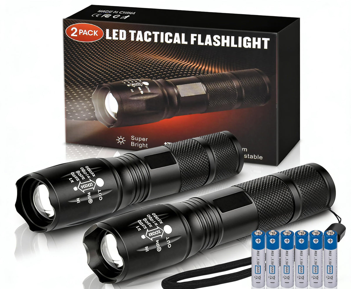 Zoomable LED Flashlights with 5 Modes 2Pack Christmas Stocking Stuffers Birthday Gifts for Men Him Dad Included Batteries Bright Tactical Torch High Lumens Outdoor Fishing Hiking Camping Essentials