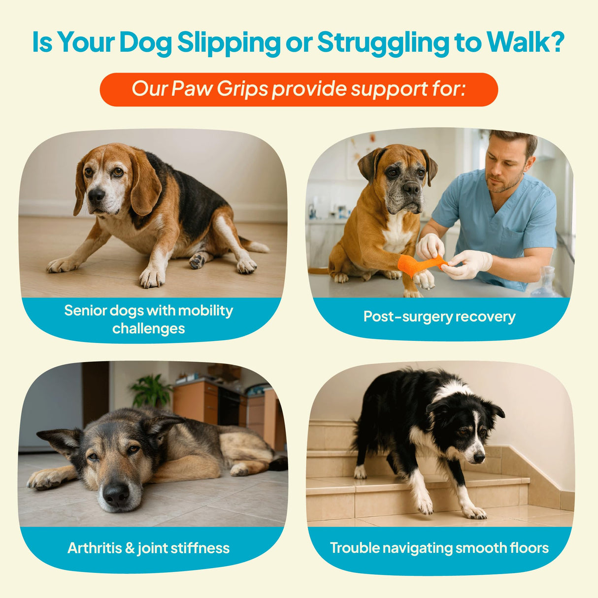 Steady Paws Anti-Slip Paw Stickers for Dogs Feet - Non-Slip Paw Pads for Traction on Hardwood & Tile Floors - Breathable Adhesive Friction Foot Grips for Senior & Injured Dogs – 24 Pads (Size S)