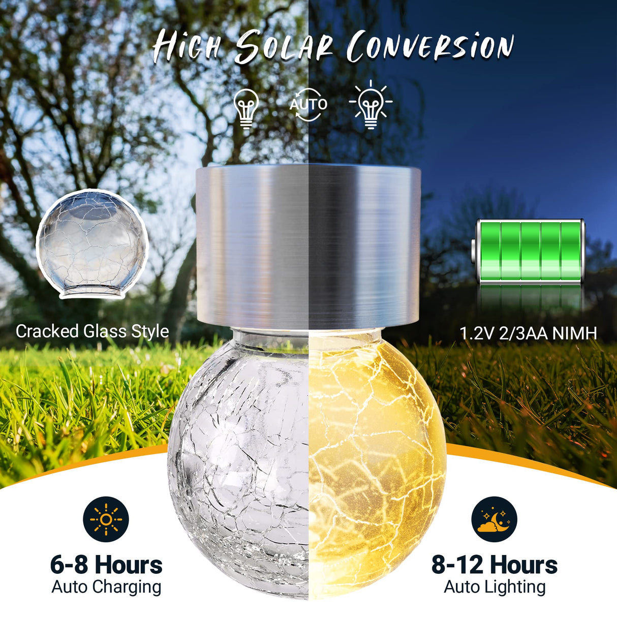 GIGALUMI 12 Pack Solar Outdoor Lights, Solar Hanging Lights for Christmas Decoration-Cracked Glass Solar Lights Outdoor Waterproof for Garden, Yard, Fence, Tree(Warm White)