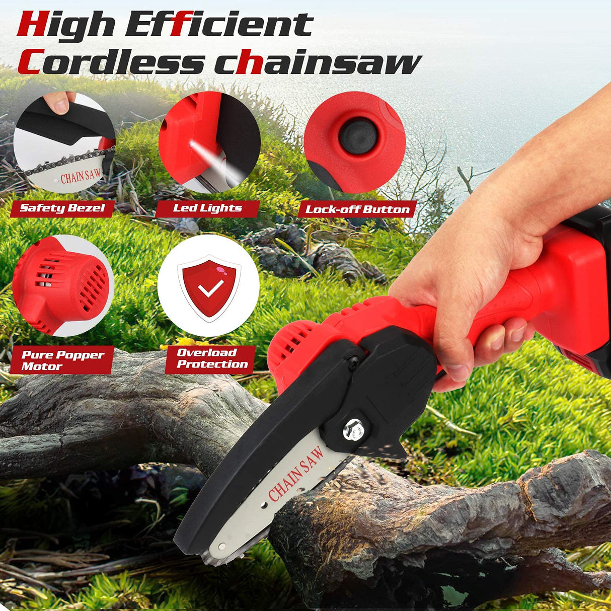 WISCKY Mini Chainsaw Cordless Power Electric-Chain-Saws - 4 Inch Battery Power Chainsaw Small Portable One-Hand Handheld, 26V Rechargeable Operated, for Tree Trimming and Branch Wood Cutting