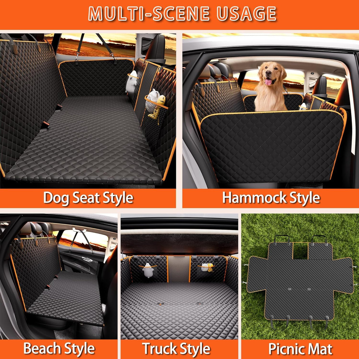Back Seat Extender for Dogs - Large Space, Heavy-Duty Dog Car Seat Cover for Back Seat with Hard Bottom Holds 420lbs, Waterproof 600D Upgraded Material Dog Hammock for Car,Easy to Use and Clean