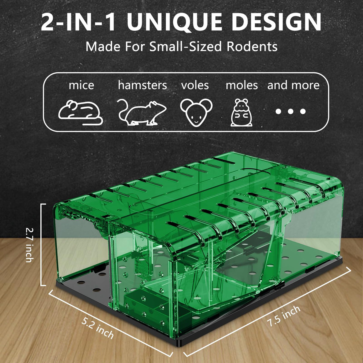 PZQZMAR Mouse Traps, Humane Mouse Trap, Easy to Set, Mouse Catcher Quick Effective Reusable and Safe for Families(2-in-1)-Green