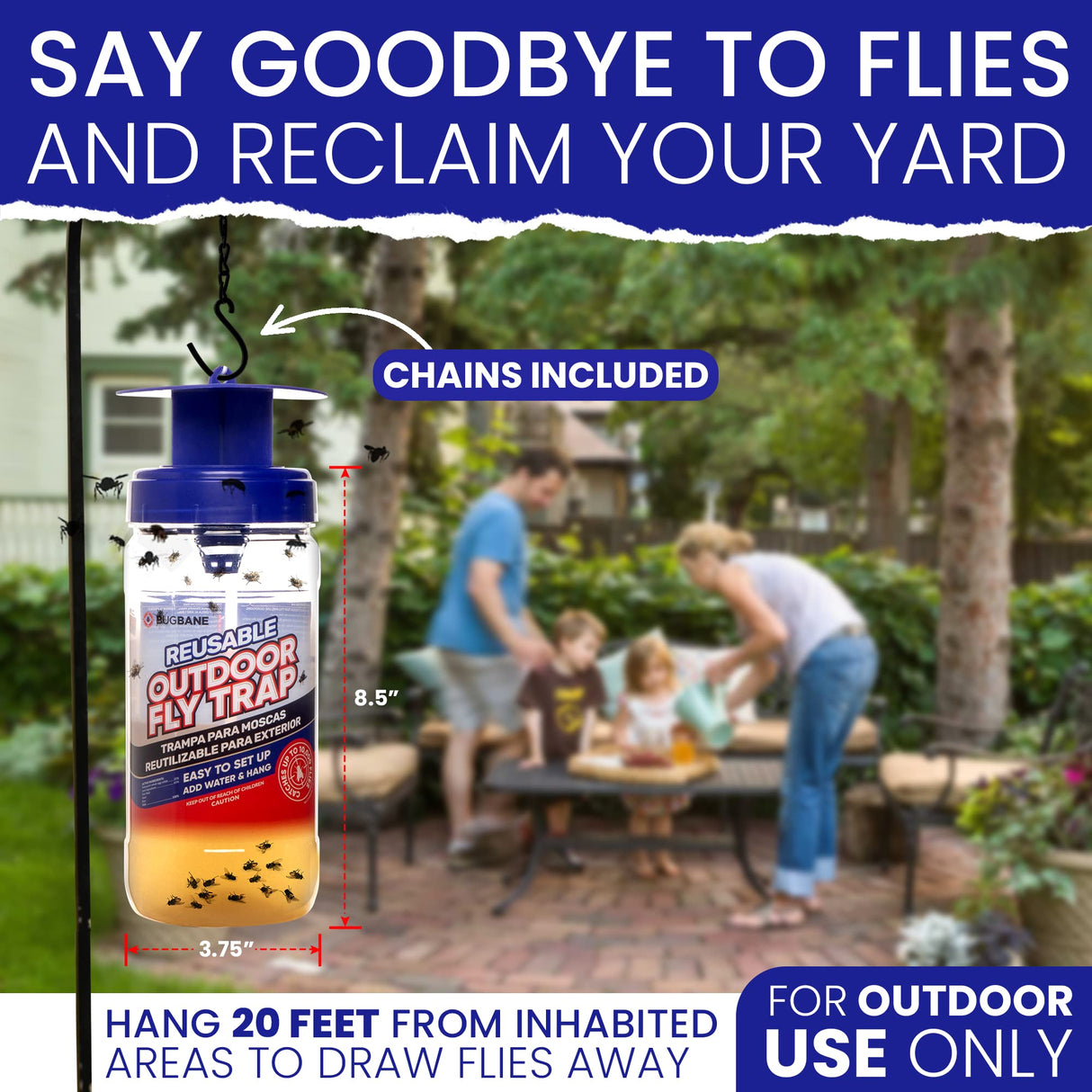 2 Reusable Fly Traps Outdoor Fly Traps with 4 Natural Fly Magnet Bait Refill. Flies Trap Outdoor Reusable Fly Trap Jar Fly Trap Fly Catchers Outdoor Fly Bait Fly Bags Flytraps Stable Horse Fly Trap