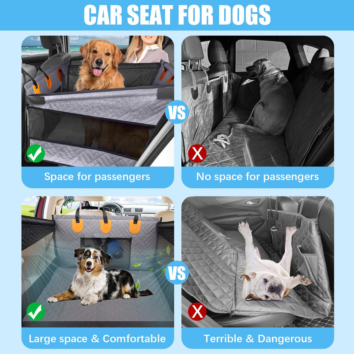 Dog Car Seat for Large Medium Dogs, Hard Bottom Back Seat Extender for Dogs with Soft Removable Blanket, Non-Slip Dog Car Hammock Turn into Soft Pet Travel Bed,Half Pet Seat for Car SUV Truck(Black)