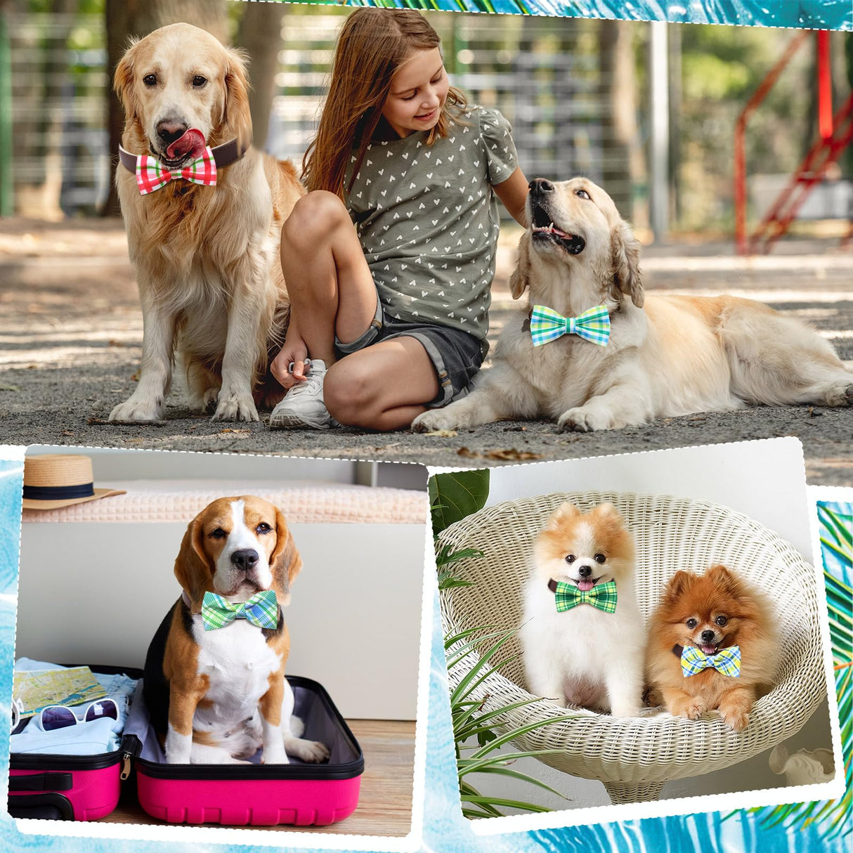 Silkfly 60 Pcs Summer Plaid Dog Collar Bow Ties Bulk Dog Bowtie Holiday Pet Accessories Puppy Bows Detachable Collar Charms for Small Medium Large Pets Cat Grooming Supplies Costume