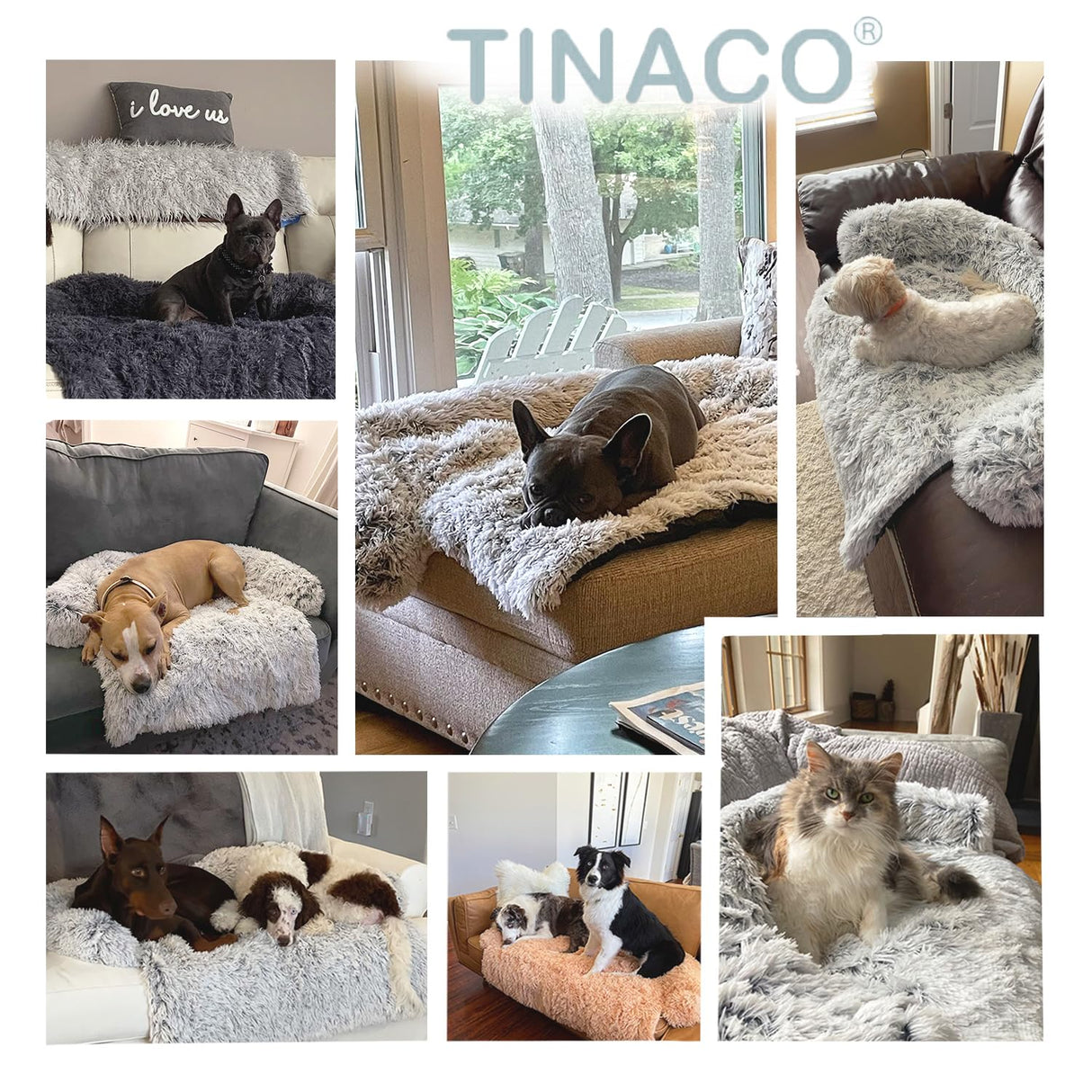 Tinaco Calming Dogs/Cats Bed Mats, Dog Pad Washable Removable Couch Cover, Plush Long Fur Mat for Pets, Waterproof Lining, Perfect for Small, Medium and Large Dogs and Cats (Gradient Gray, 36"x31")