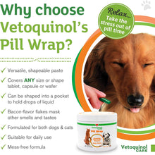 Load image into Gallery viewer, Vetoquinol Pill Wrap Treats for Dogs & Cats – 4oz, 56 servings – Hides Any Size, Shaped Pill – Moist, Flavorful & Shapeable Pill Pocket Paste – Easy-to-Swallow Masking Pill Pouch for Training & Treats