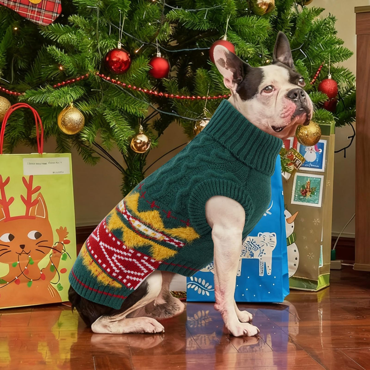MIGOHI Warm Dachshund Sweater Soft Dog Sweater for Small Dogs | Wiener Dog Sweaters with Leash Hole Sleeveless Knitted Pullover Vest Winter Christmas Knitwear for Fall & Winter,Wiener,Pug,Green,M