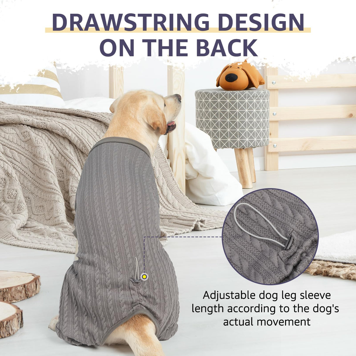 SCENEREAL Dog Sweaters Pajamas for Small Medium Large Dogs, Soft Four-Legged Apparel Dog Sweater Pjs, Warm Puppy Clothes Winter Coats, Onesie Jammies Outfits for Doggie Cats, Grey L