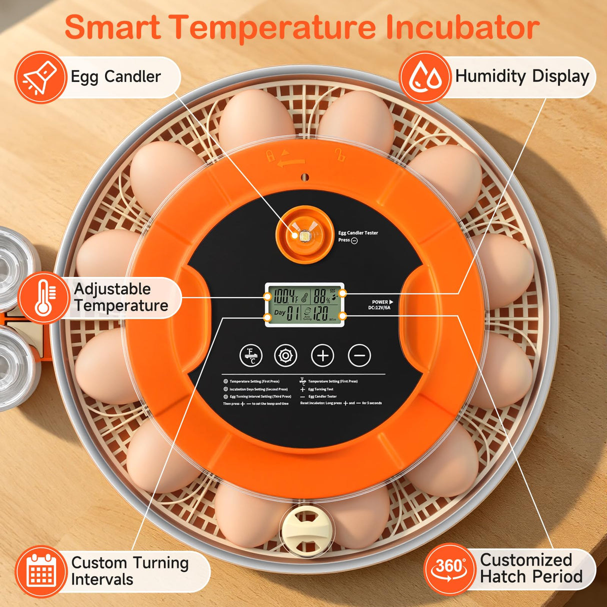 18 Egg Incubators for Hatching Eggs, Automatic Egg Turning and Humidity Control Incubator for Hatch Chicken Duck Quail Pigeon Pheasant Partridge Home Classroom Lab-