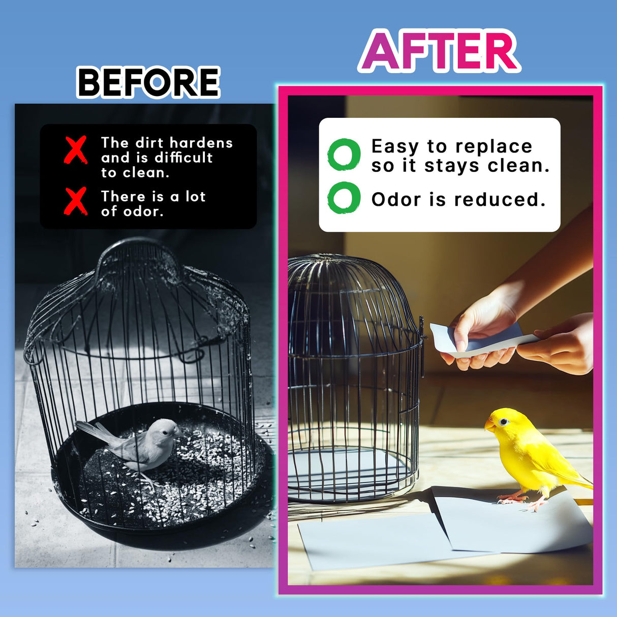 HA SHI Bird Cage Liner - 120 Paper Sheets, 20" x 18", 2.9 lb - Suitable for Pet Habitats, Bulk Quantity for Extended Use, Newsprint Texture, Parcel Packaging