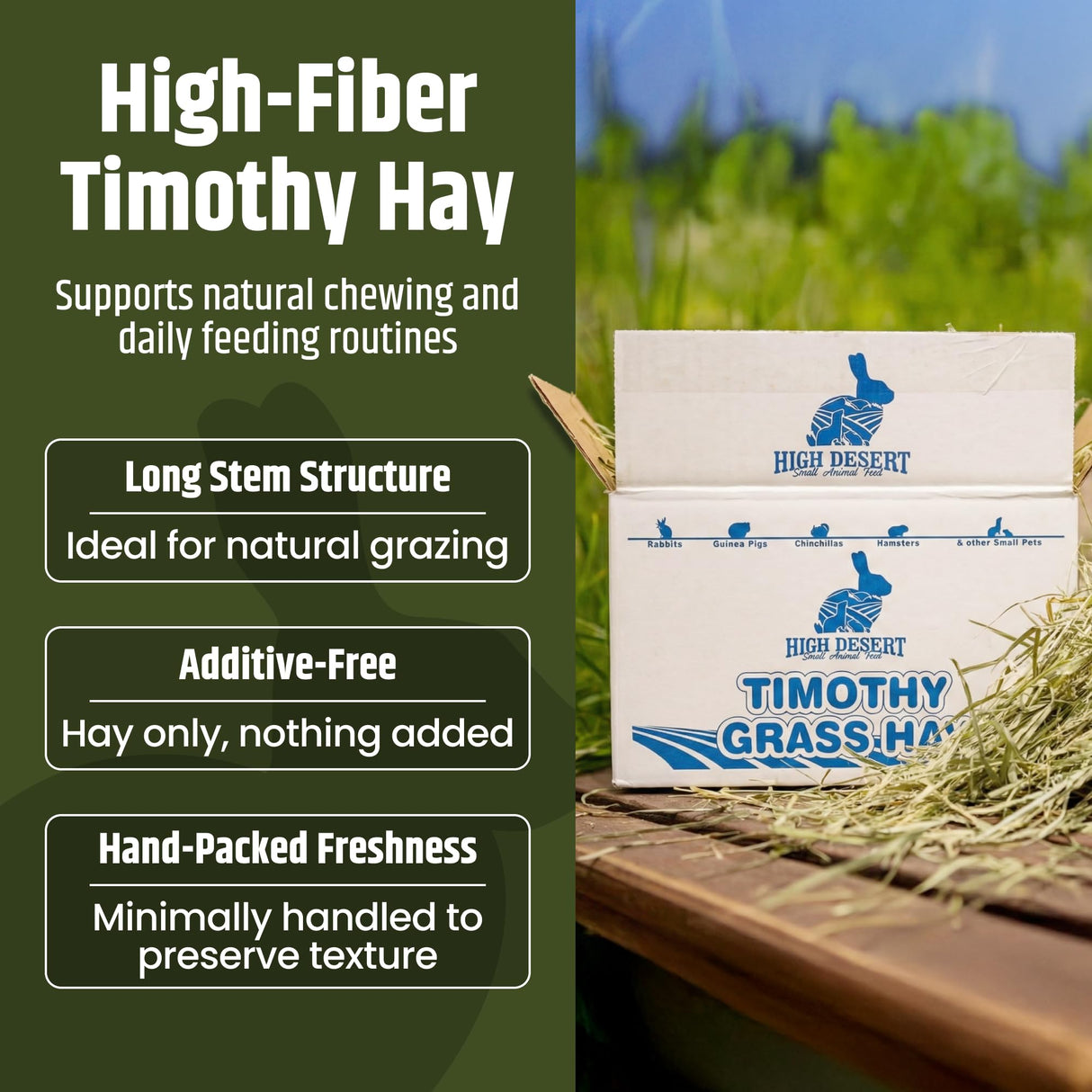 High Desert 2nd Cutting Timothy Hay for Rabbits, Guinea Pigs, Chinchillas and Small Pets, Soft Leafy for Daily Feeding and Digestive Health, Natural Rabbit Food and Guinea Pig Hay for Hay, 4 Lb Box