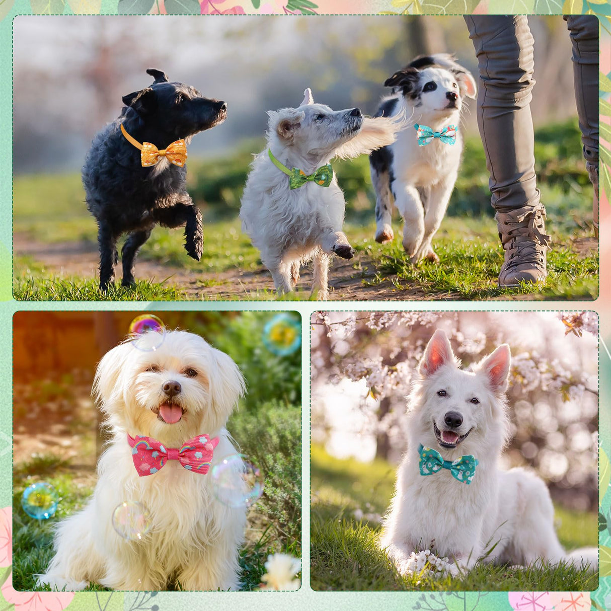 Silkfly 100 Pcs Dog Bow Ties Bulk Adjustable Pet Bowtie Collar Bows Holiday Dog Bowknot for Small Medium Pet Costume Grooming Supplies(Spring Pattern)