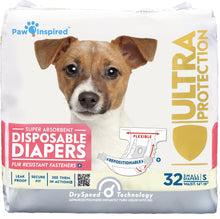 Load image into Gallery viewer, Paw Inspired 32ct Disposable Dog Diapers | Female Dog Diapers Ultra Protection | Diapers for Dogs in Heat, Excitable Urination, or Incontinence (Small)