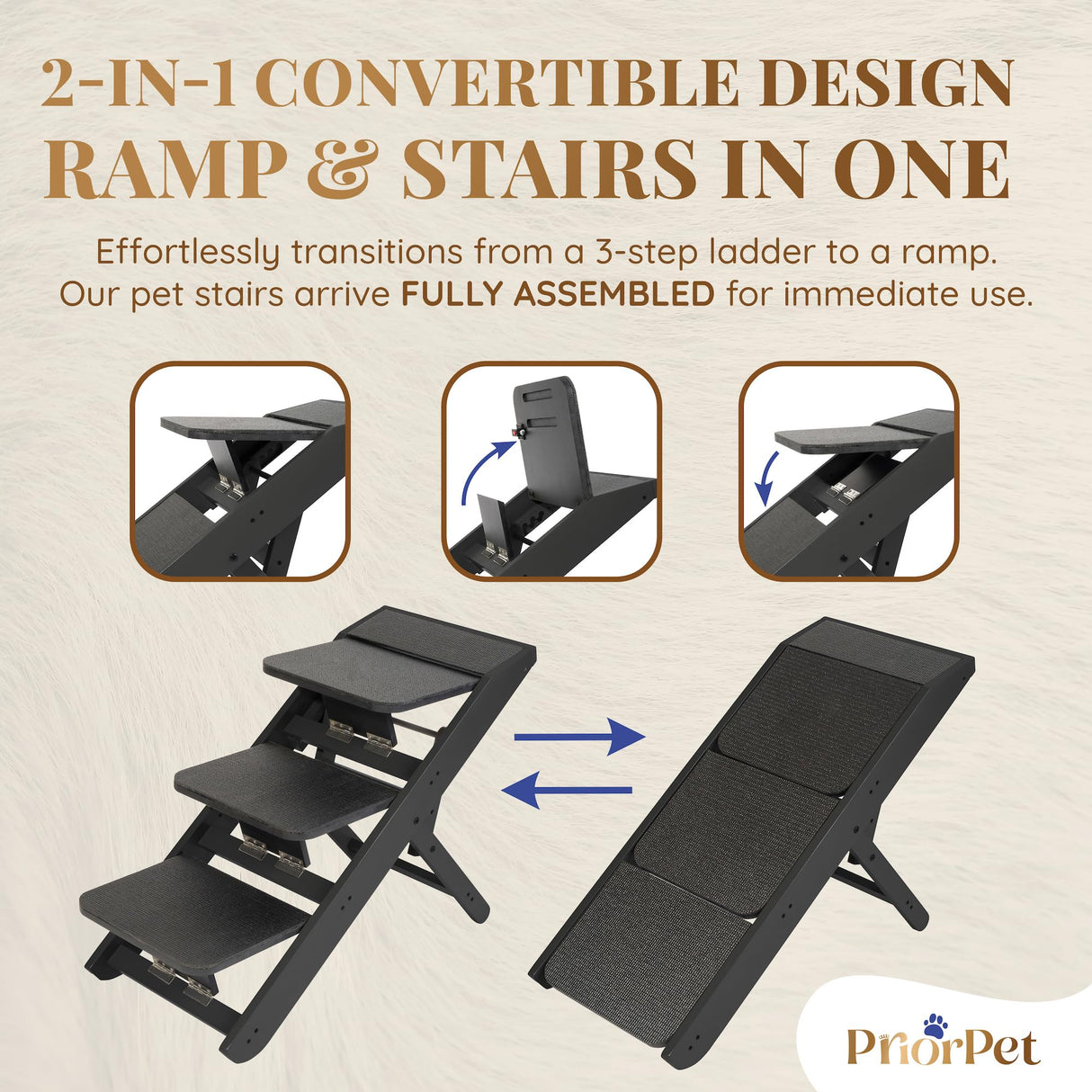 Dog ramp for Couch – Non-Slip, Sturdy Build Foldable Dog ramp – Supports up to 200lbs – Adjustable 7'' to 20'' – Landing Platform Seamlessly Connects – Birchwood Pet Ramp for Small Dogs –Black