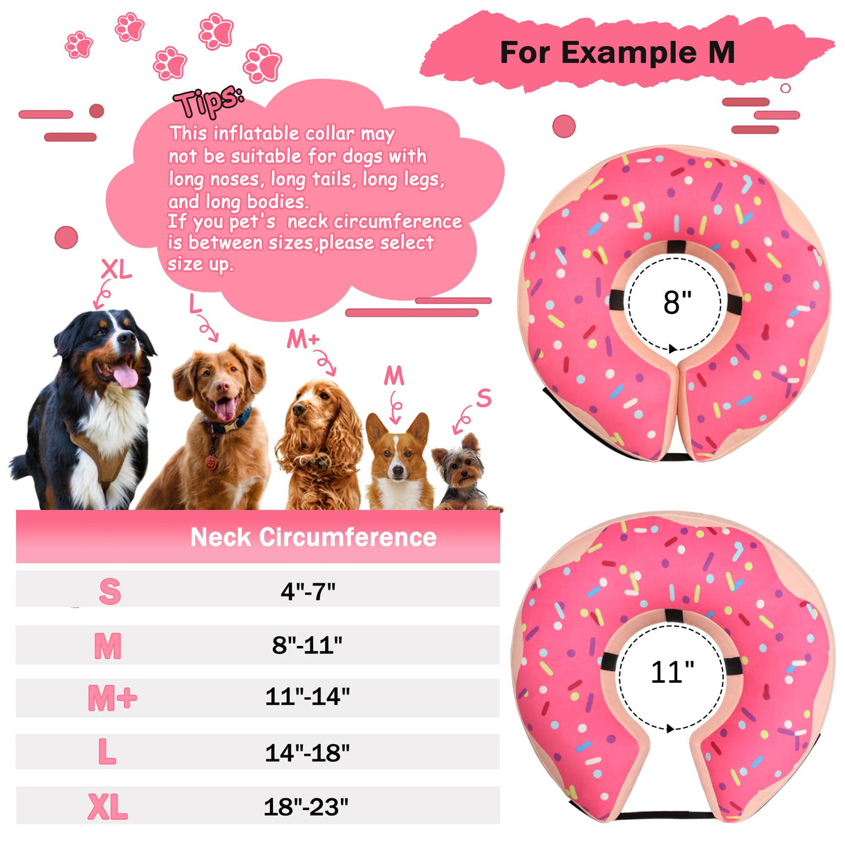 Inflatable Cone Collar for Large Medium Small Dogs, Soft Adjustable Recovery Collar for Dogs Cats,Dog Cone Neck Donut Alternative After Surgery(Pink,Large