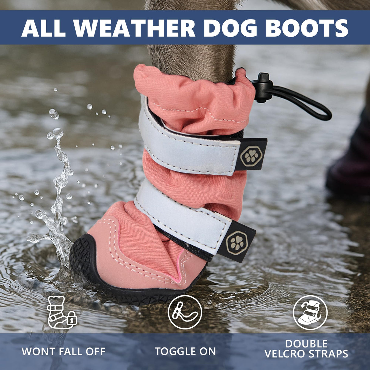 Spark Paws Dog Rainboots, Waterproof Dog Shoes for Medium to Large Dogs, Non Slip, Dog Booties and Paw Protectors - 4PCS Doggie Hiking Boots with Reflective Straps - Pink