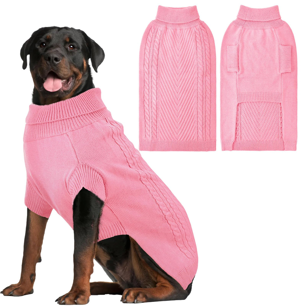 Lonepetu Dog Sweaters for Large Dogs Winter Clothes,Soft and Warm Girls Fleece Turtleneck Knitwear,Christmas and New Year Gift for Labrador,Golden Retriever,Doberman (Pink 2XL)
