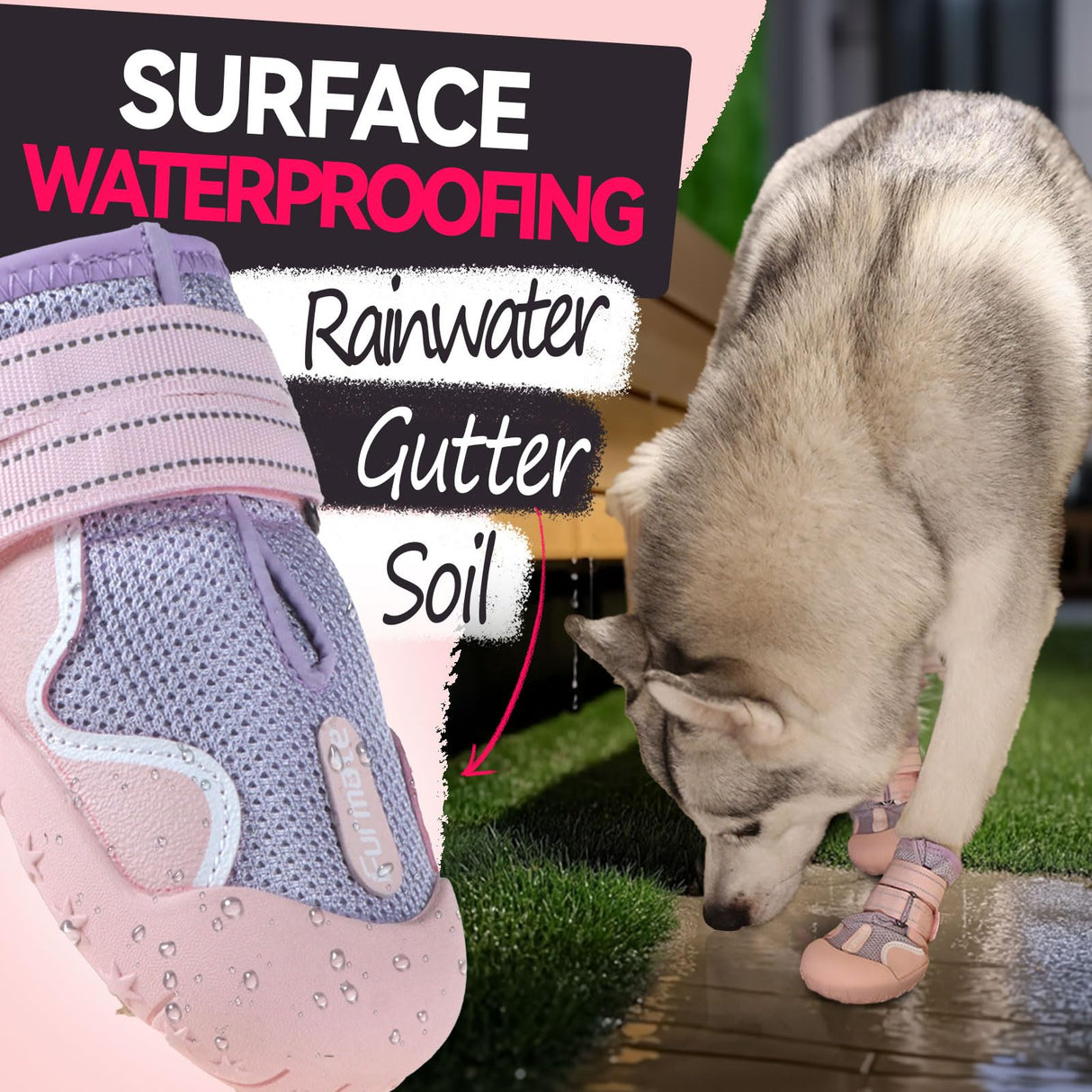 Furmate Dog Shoes for Large Small Medium Dogs, Breathable Mesh Dog Boots & Paw Protectors for Summer Hot Pavement Winter Snow, Waterproof Anti-Slip Dog Booties for Hiking Hardwood Floors(Pink-Purple2)