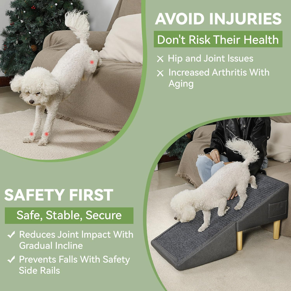 Dog Ramp for Dogs and Cats, 16" W 2-in-1 Split Ottoman Dog steeps for Bed,Solid Wood, Gentle 23 Incline, Foldable Pet Stairs for Large and Small Dogs (Dark Gray)