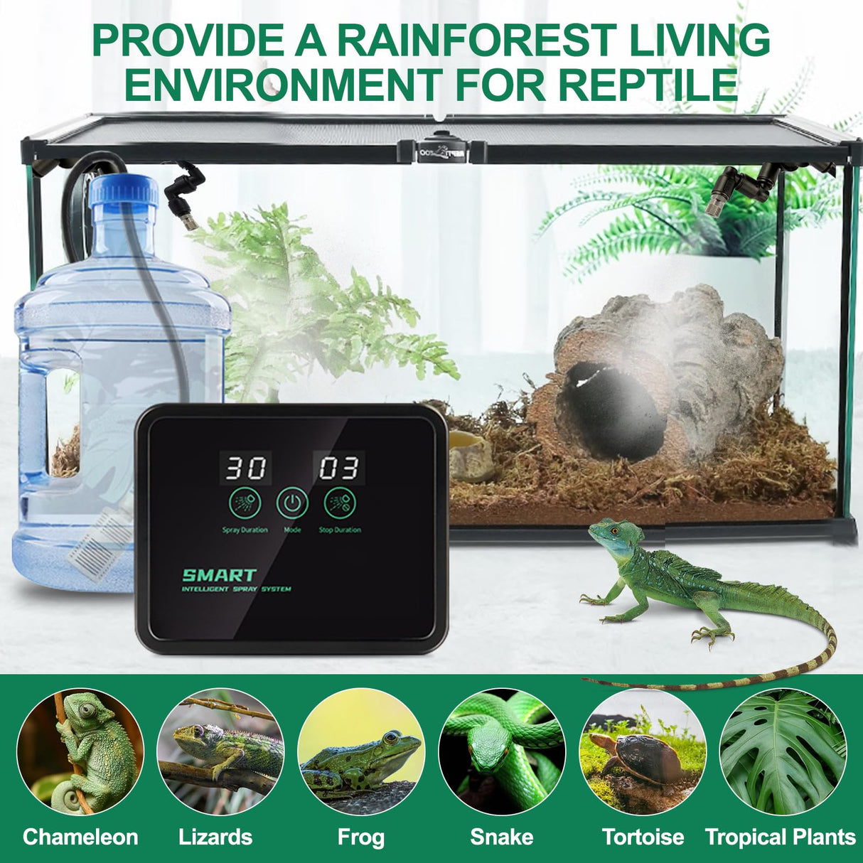 MECESOR Reptile Humidifiers Smart Misting System for Reptile Terrariums, Reptile Mister Automatic with Timer, Reptile Mister Adjustable Misting Nozzles for Chameleons, Frog, Lizard, Snake