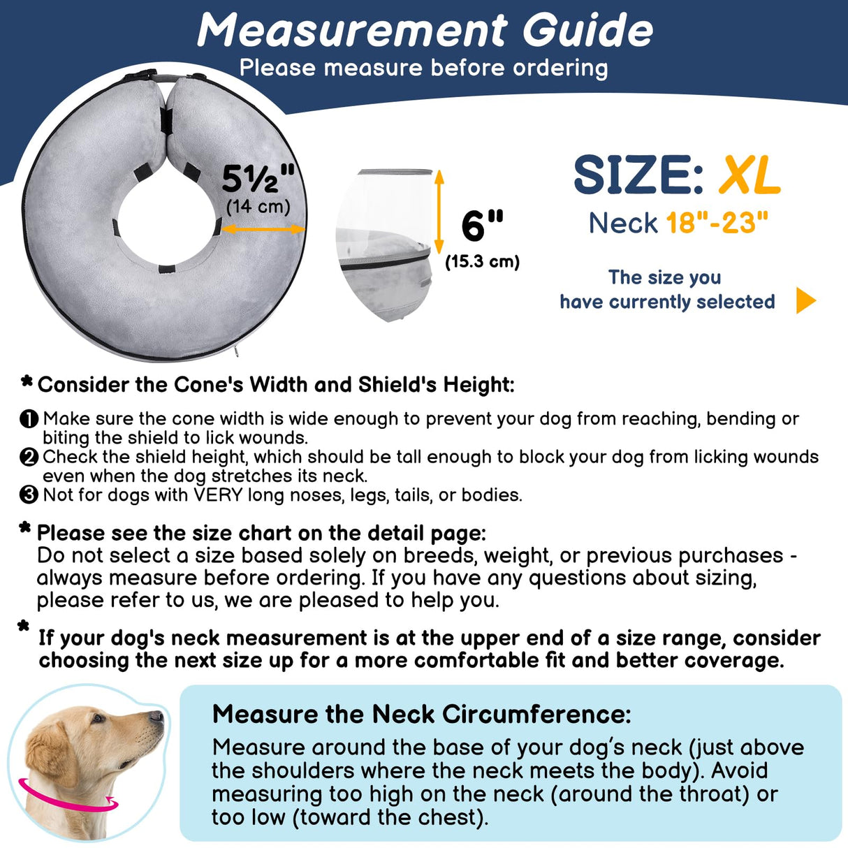 BARKLESS Inflatable Dog Cone, Protective Dog Surgery Collar to Stop Licking Biting Wounds, Patented Soft Donut Cone with Clear Shield, Adjustable Blow-up Collar for Surgery Recovery (Grey, XL)