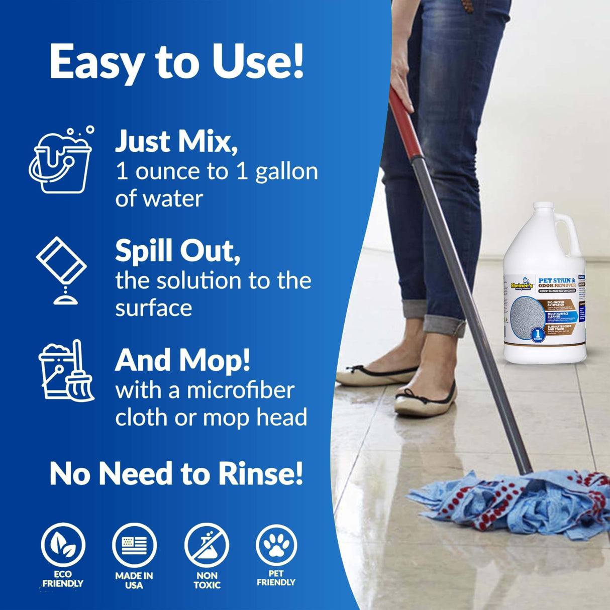 Sheiner's Pet Urine Enzyme Cleaner & Pet Stain & Odor Remover, Advanced Enzymatic Cleaner Solution for Carpets, Rugs, Upholstery & Multi-Surfaces, Safe for Pets & Kids. (128 oz)