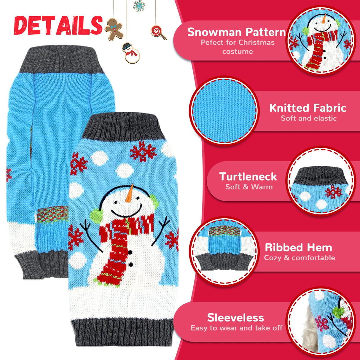 DOGGYZSTYLE Pet Christmas Dog Sweaters Cute Animal Snowman Printed Puppy Xmas Costumes Winter Warm Turtleneck Jumpers Puppy Knitted Clothes Cat Outfits (XXL, Blue Snowman)