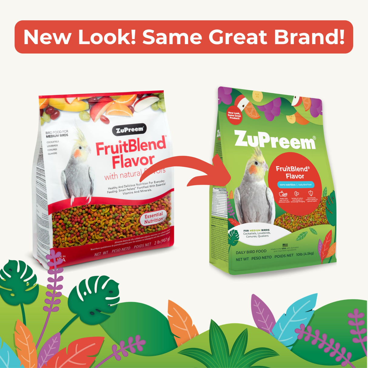 ZuPreem FruitBlend Flavor Pellets Bird Food for Medium Birds, 2 lb (Pack of 2) - Daily Blend Made in USA for Cockatiels, Quakers, Lovebirds, Small Conures