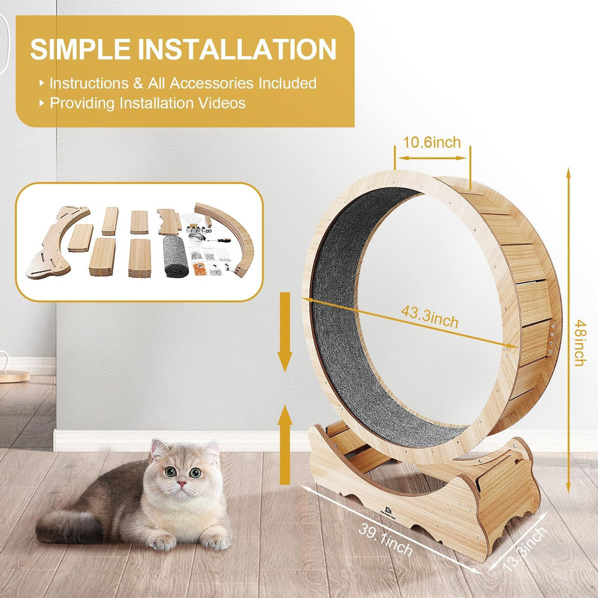 Naviconvex Cat Wheel, 48" XL Large Cats Exercise Running Wheel, Cat Treadmill for Indoor Cats