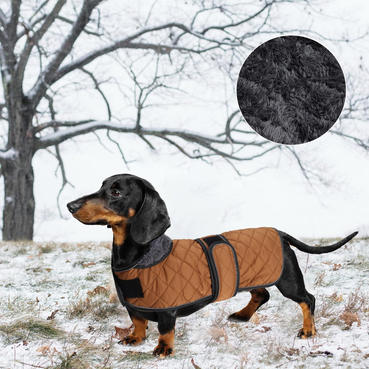 Warm Thermal Quilted Dachshund Coat,Dog Winter Coat with Warm Fleece Lining,Outdoor Dog Apparel with Adjustable Bands for Medium,Large Dog-Brown-L