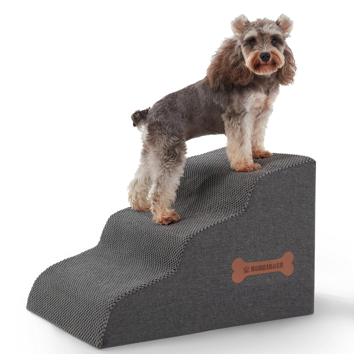 Dog Stairs 3-Step for Small Dogs and Cats to Get on Bed and Furniture/Windows, Pets Can Climb, Sit, or Perch to Look Out Windows, Extra Wide Dog Steps, Non-Slip Waterproof Fabric Cover, Grey(15.7" H)
